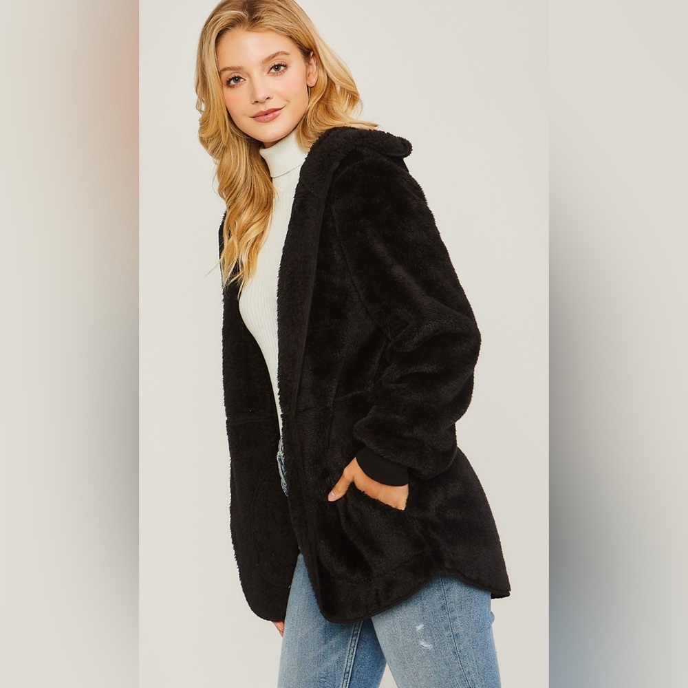 (80065JM-BLK) SHERPA WOMEN’S HOODIE LIGHT WEIGHT SWEATER - Picture 3 of 4